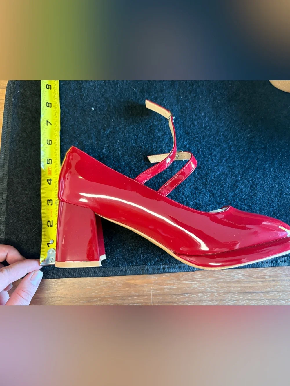 Red Patent Double Strap Mary Jane Block Heels Size 39 EU / US Women’s 8–8.5 - Picture 5 of 6